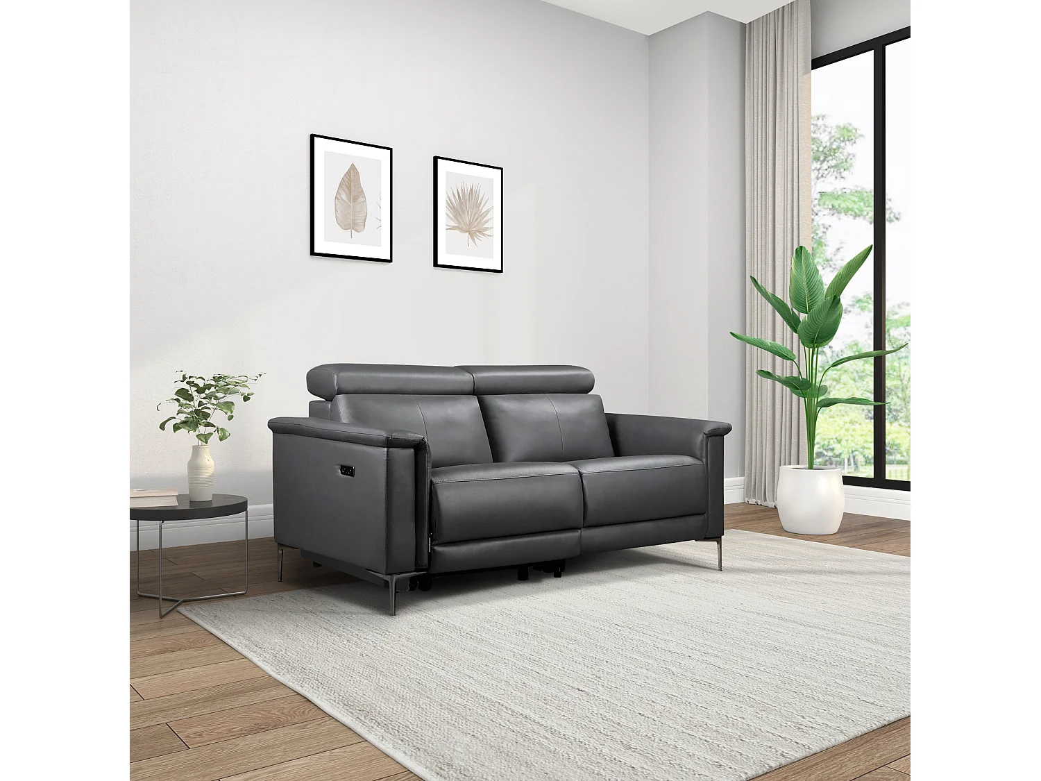 Lund | Canapé 2 places avec 1 fauteuil inclinable électrique en cuir artificiel gris