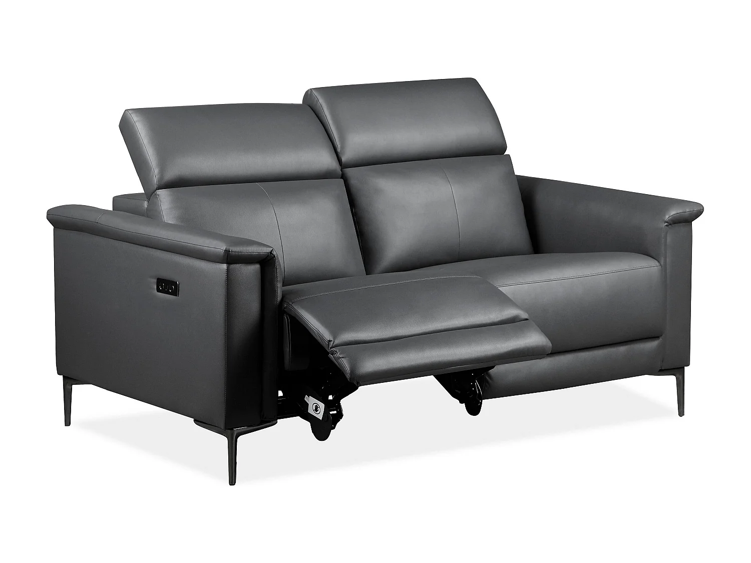 Lund | Canapé 2 places avec 1 fauteuil inclinable électrique en cuir artificiel gris