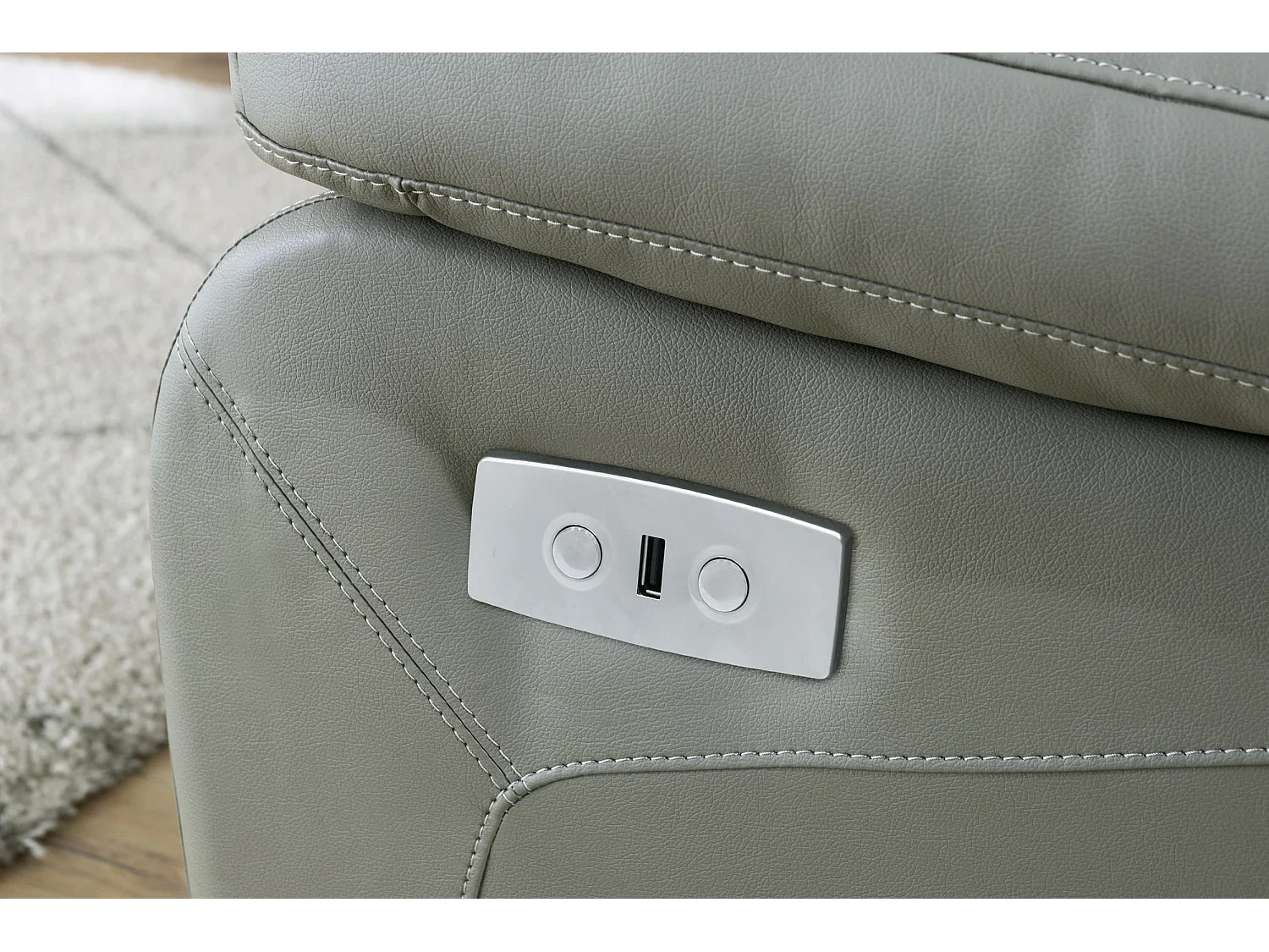 Lannilis | Canapé 3 places avec fonction électrique en cuir artificiel gris clair