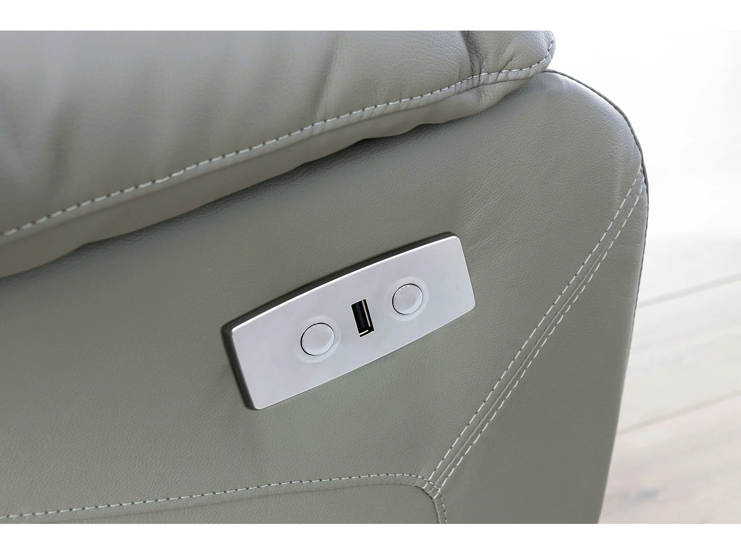 Lannilis | Canapé 3 places avec fonction électrique en cuir artificiel gris clair