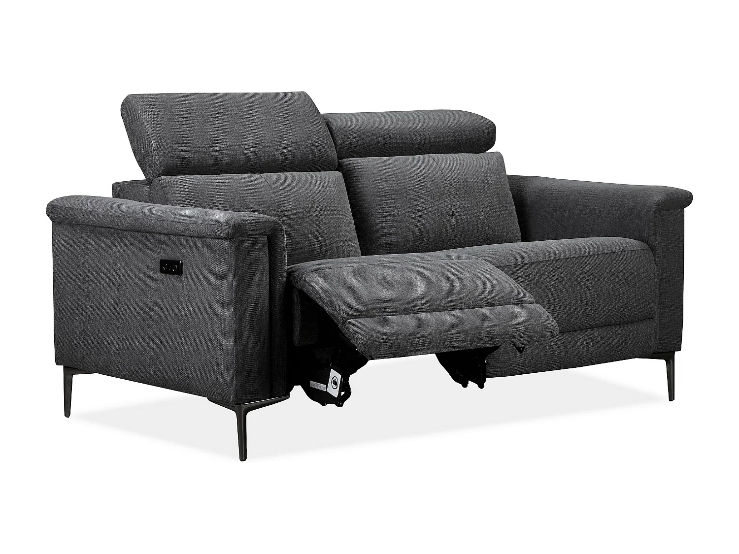 Lund | Canapé 2 places avec 1 fauteuil inclinable électrique en tissu anthracite