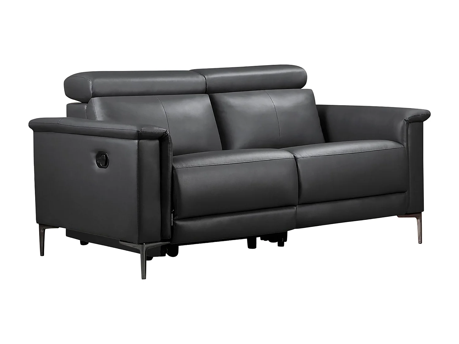 Lund | Canapé 2 places avec 1 fauteuil inclinable manuelleuel en gris cuir artificiel