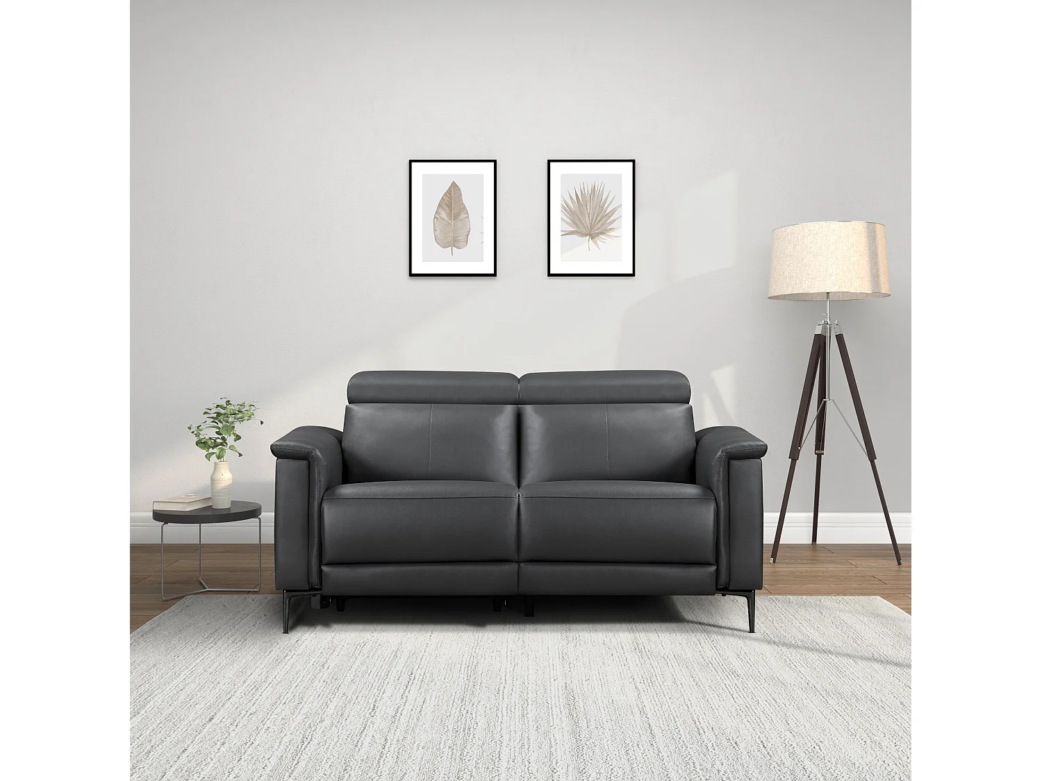 Lund | Canapé 2 places avec 1 fauteuil inclinable manuelleuel en gris cuir artificiel