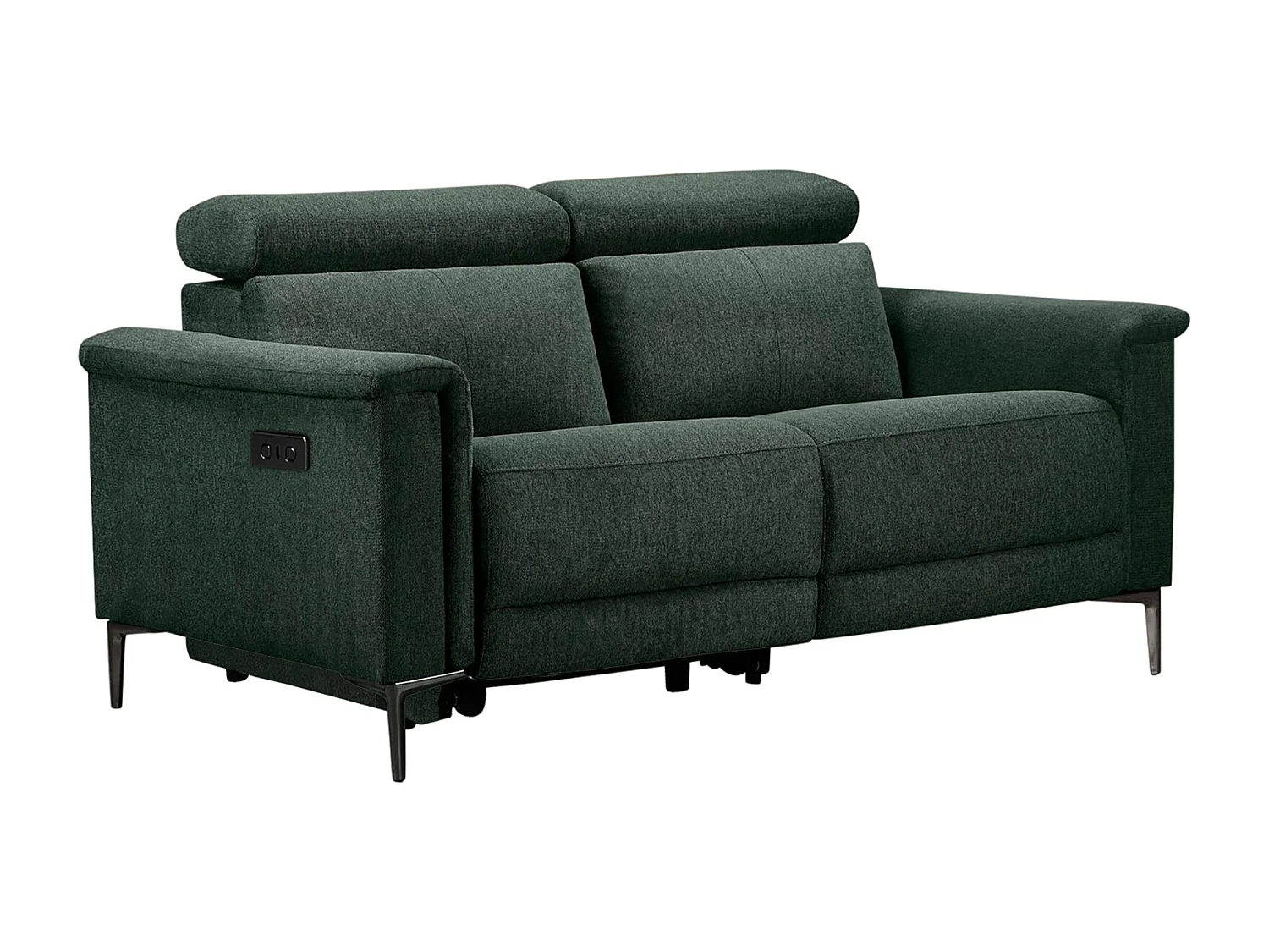 Lund | Canapé 2 places avec 1 fauteuil inclinable électrique en tissu vert foncé