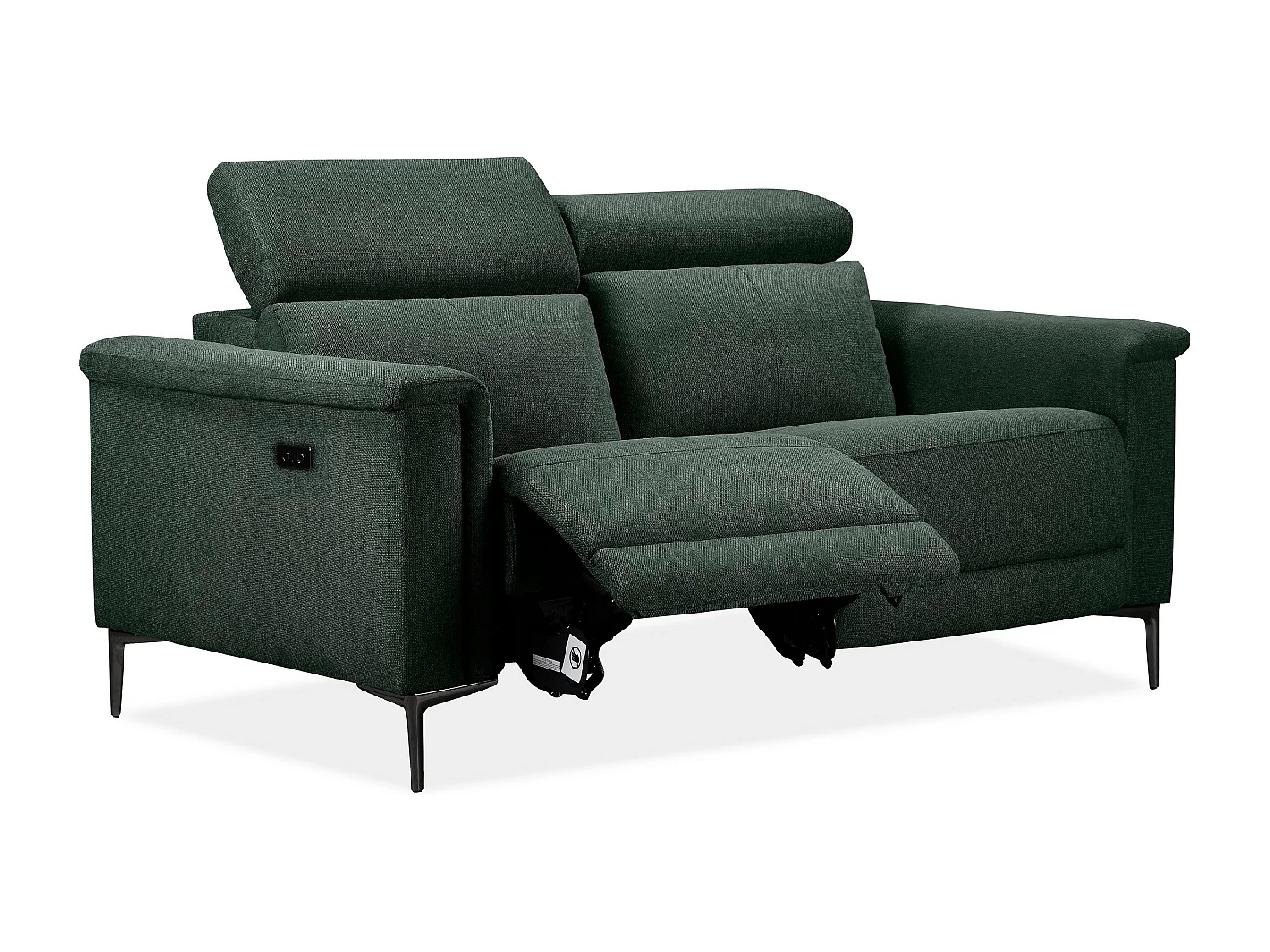 Lund | Canapé 2 places avec 1 fauteuil inclinable électrique en tissu vert foncé