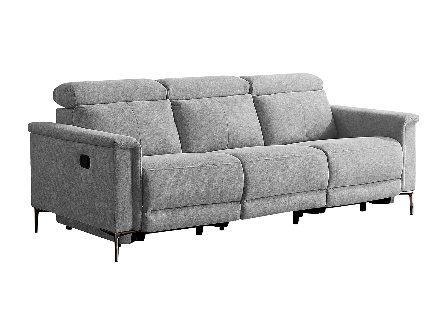 Lund | Canapé 3 places avec 2 fauteuils inclinables manuelleuels en tissu gris clair