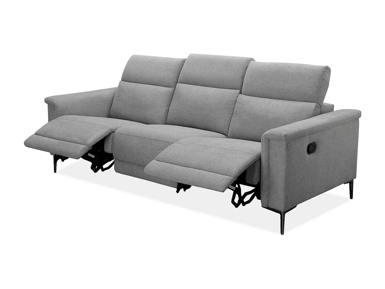 Lund | Canapé 3 places avec 2 fauteuils inclinables manuelleuels en tissu gris clair