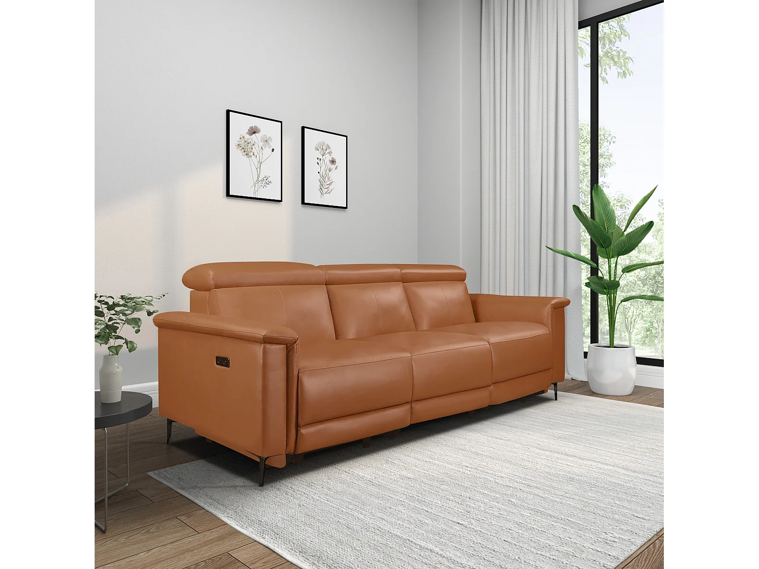 Lund | Canapé 3 places avec 2 cuir artificiel Cognac Electric Loter