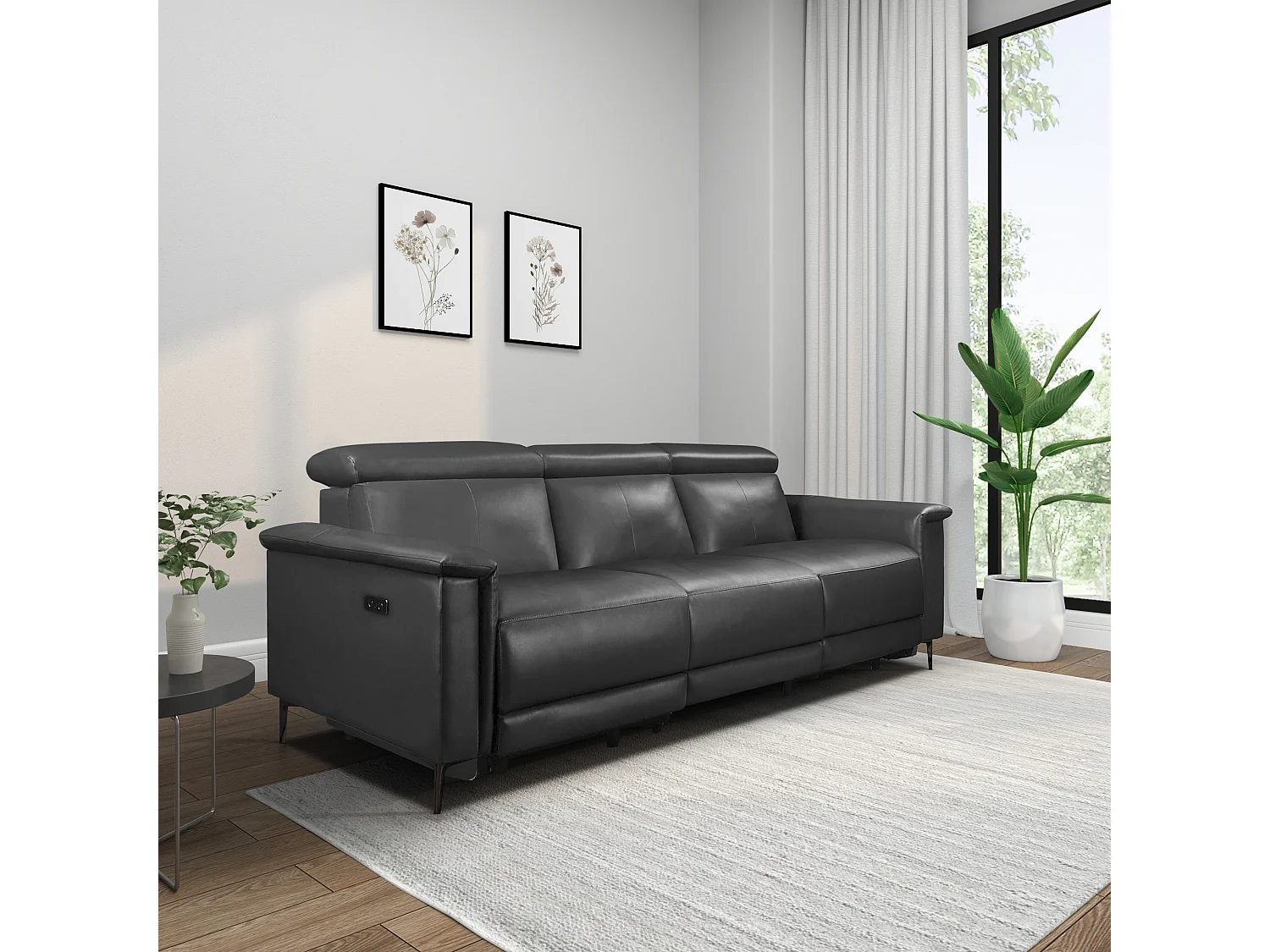 Lund | Canapé 3 places avec 2 fauteuils inclinables électriques en cuir artificiel cuir gris