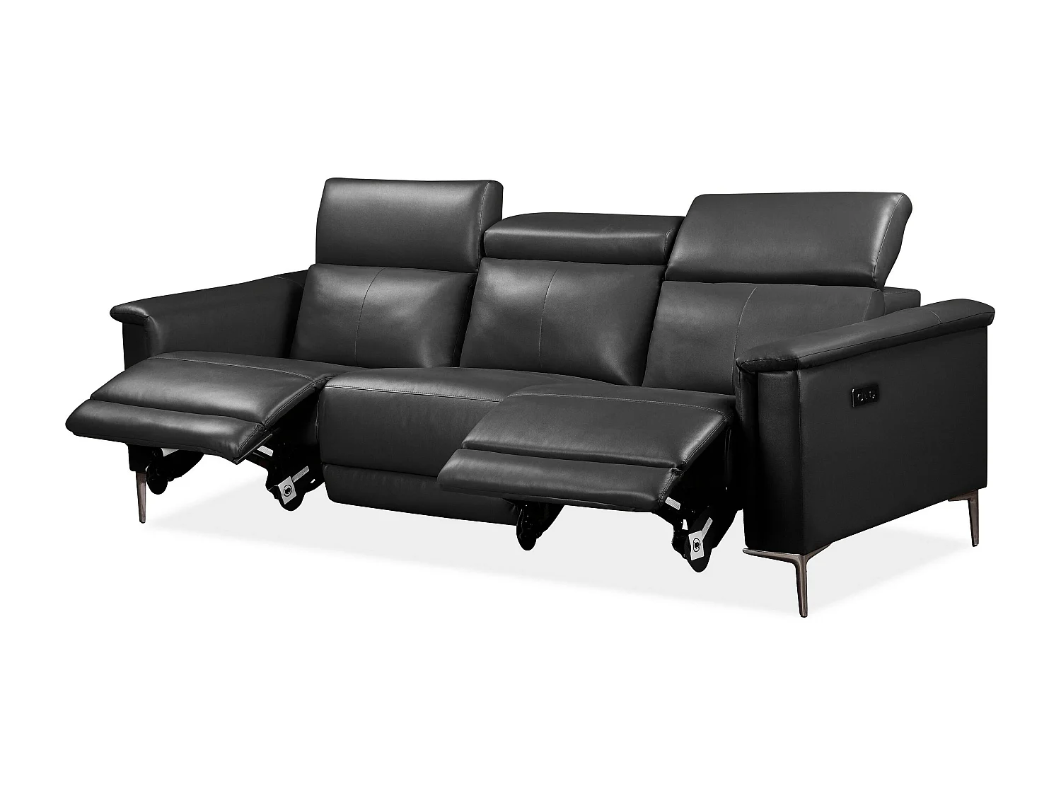 Lund | Canapé 3 places avec 2 fauteuils inclinables électriques en cuir artificiel cuir gris