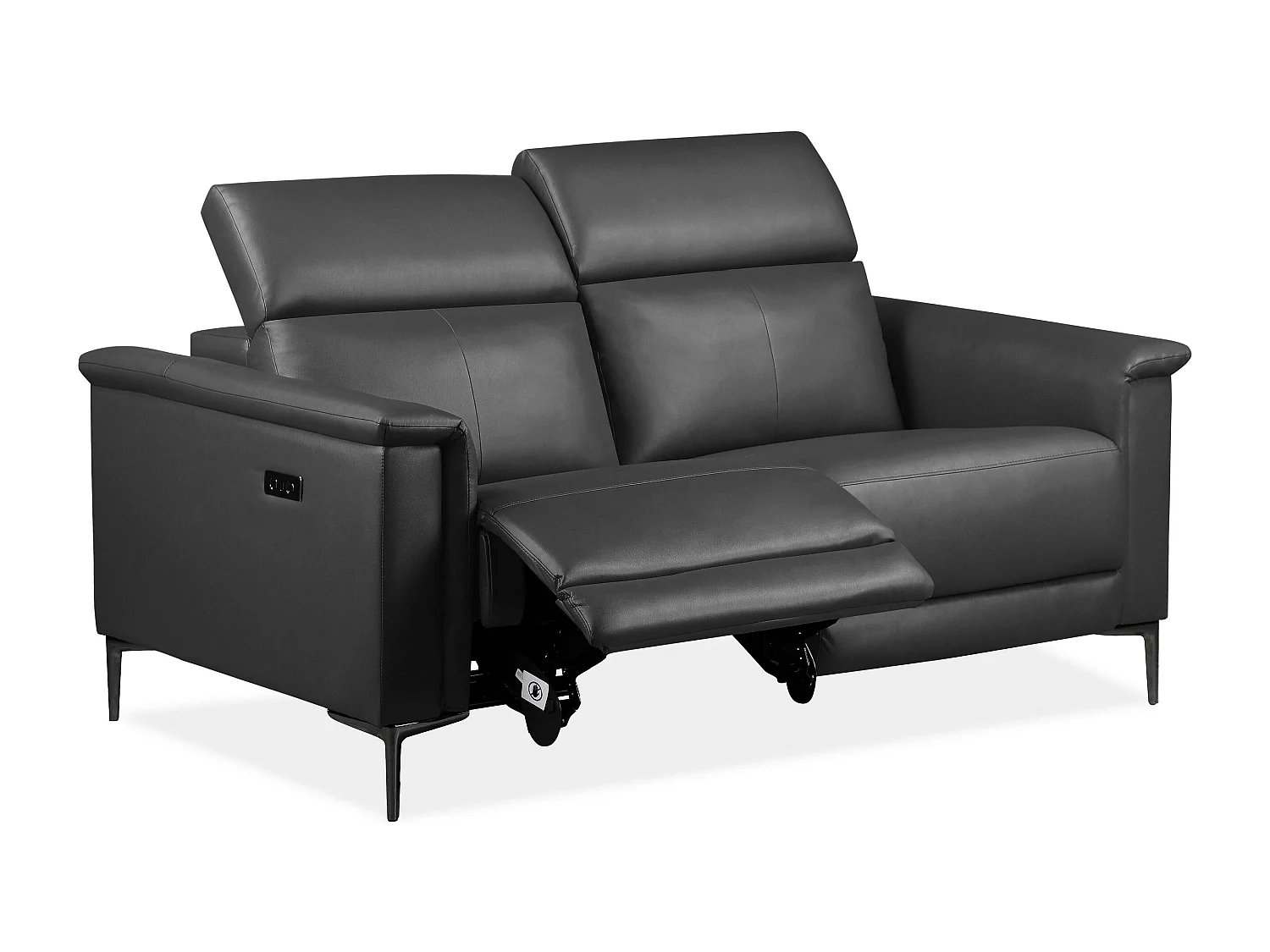 Lund | Canapé 2 places avec 1 fauteuil inclinable électrique en cuir cuir artificiel gris