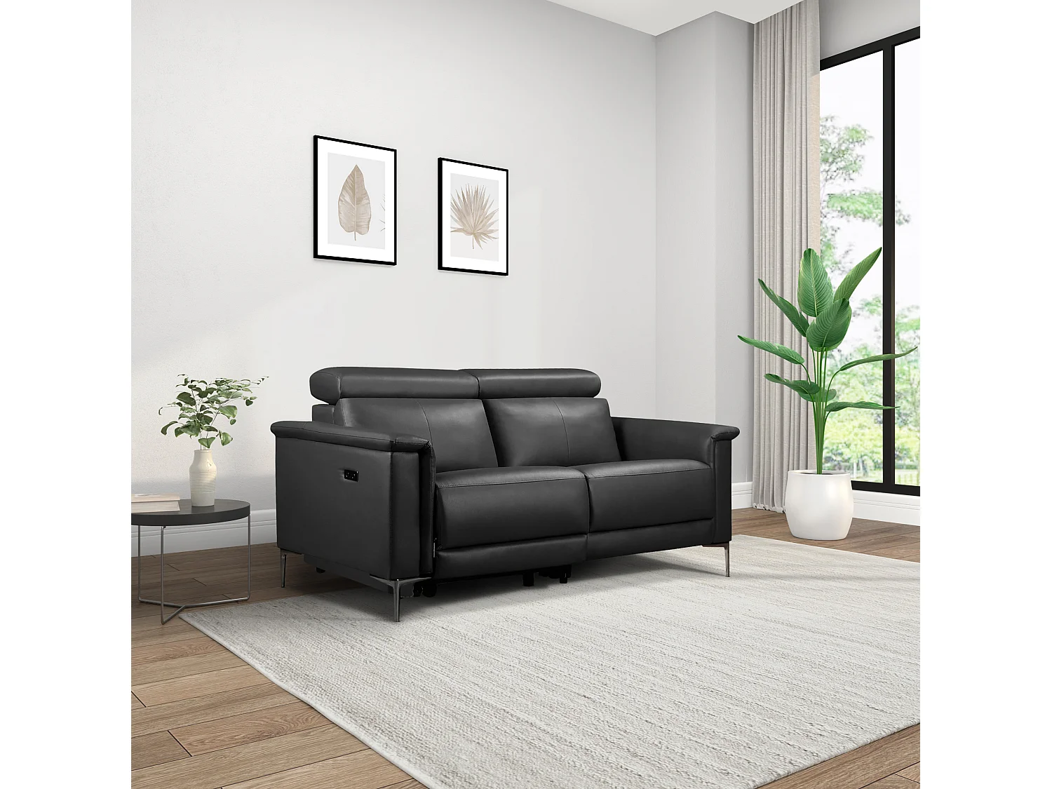 Lund | Canapé 2 places avec 1 fauteuil inclinable électrique en cuir cuir artificiel gris