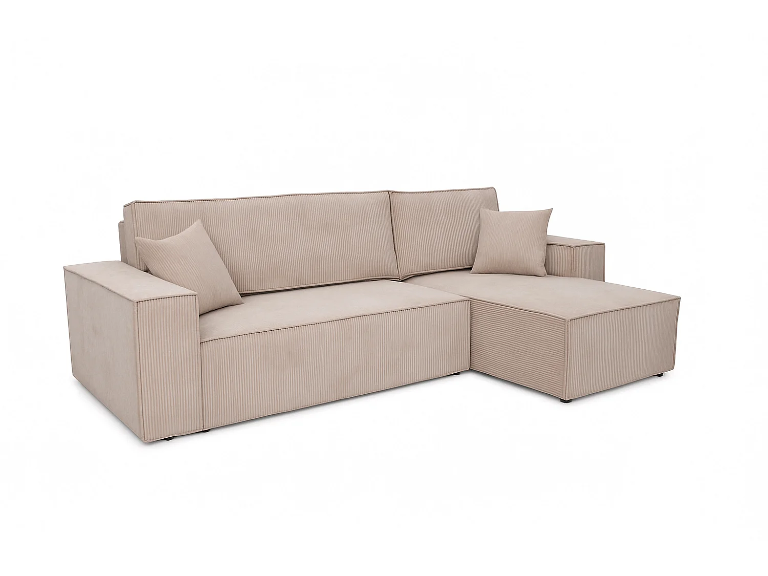 Canapé d'angle convertible 3 places en velours côtelé beige KARL