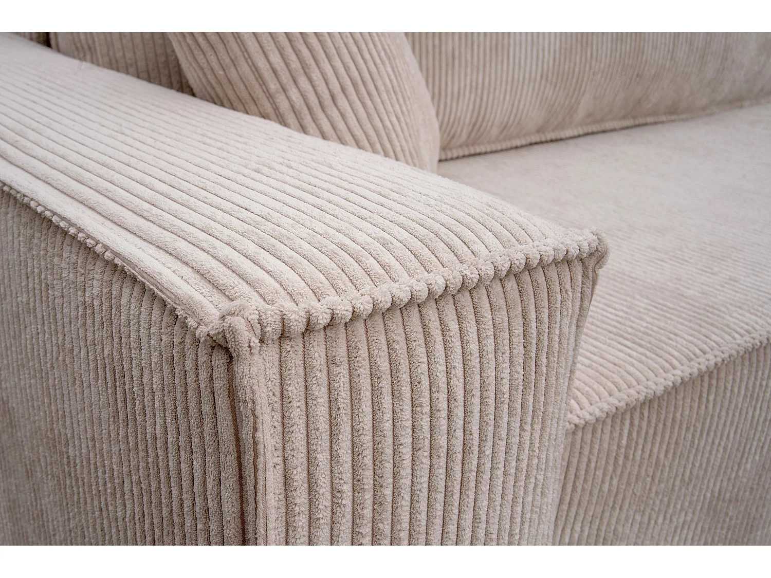 Canapé d'angle convertible 3 places en velours côtelé beige KARL