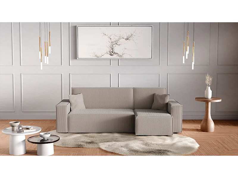 Divano angolare convertibile in velluto a coste color cappuccino beige Karl L PREMIUM