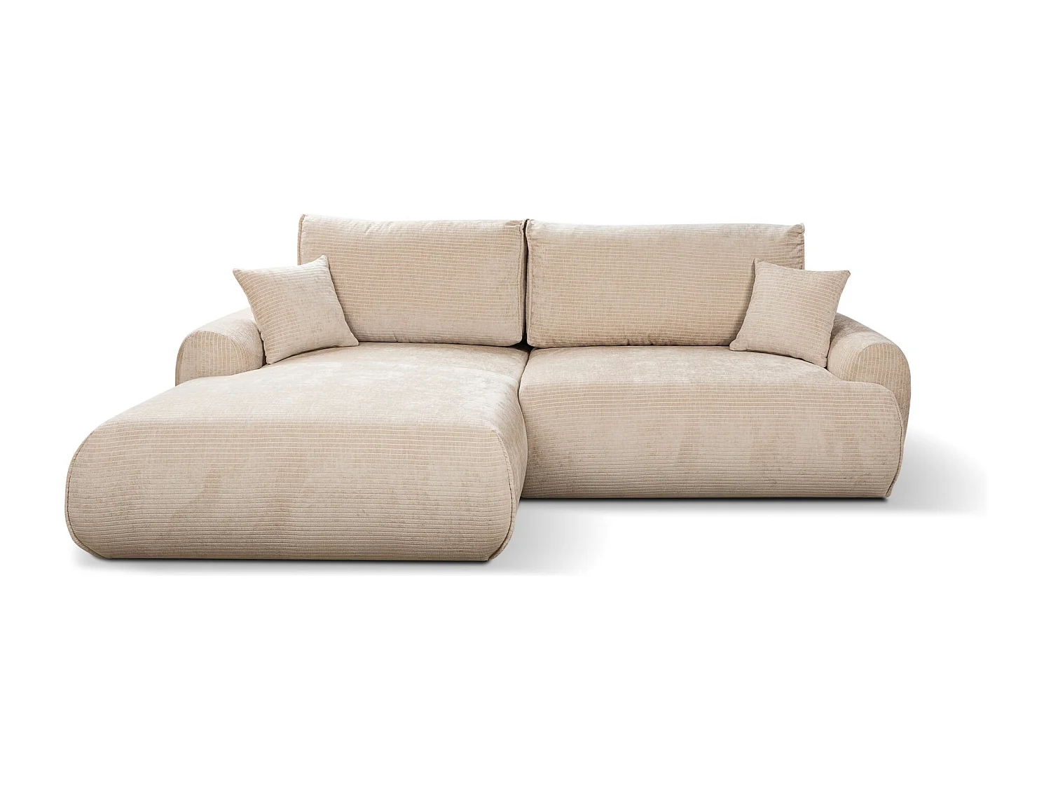 Linker hoekslaapbank Noboo met slaapfunctie en opbergbox in beige – rechtstreeks van de fabrikant, levering en montage gratis!