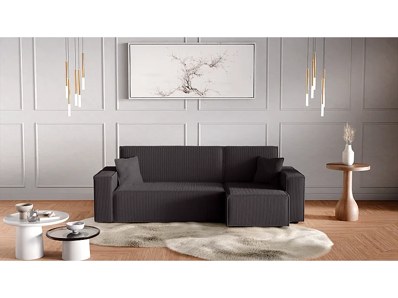 Divano angolare convertibile in velluto a coste grigio Karl L PREMIUM