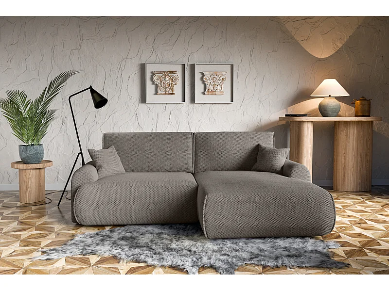 Canapé d'Angle droit avec fonction de couchage Noboo coffre en gris direct fabricant, livraison et installation offertes