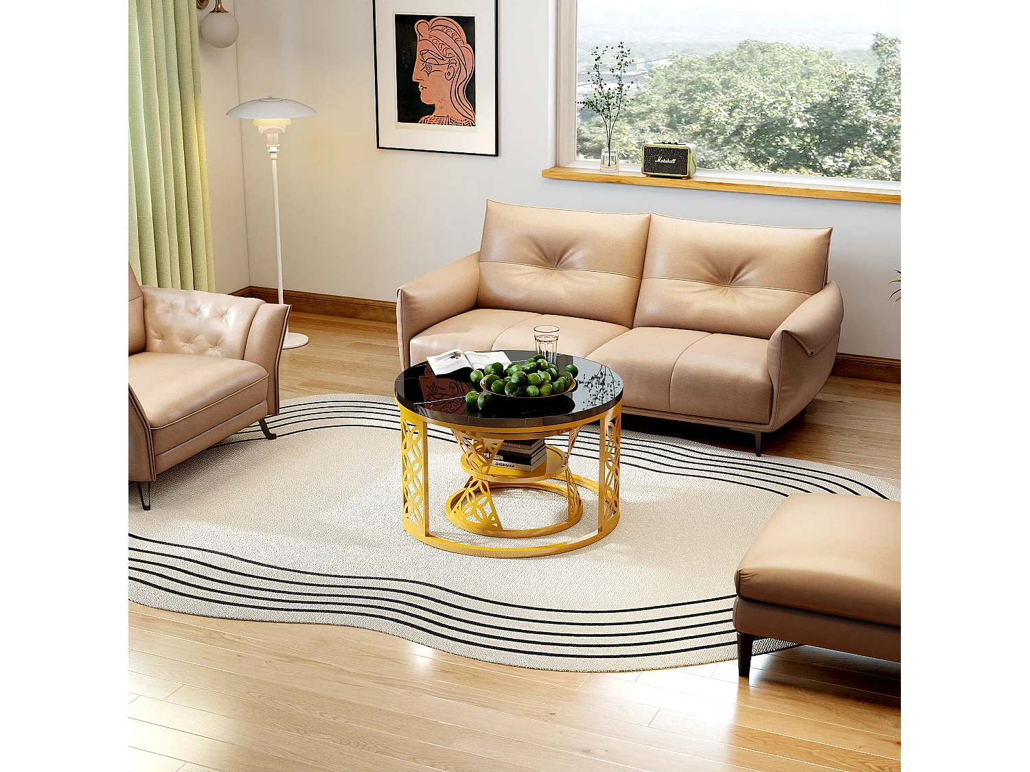 Table basse design bicolore (ensemble de 2, table gigogne, 70×70×45 cm + 45×45×37 cm), finition marbre