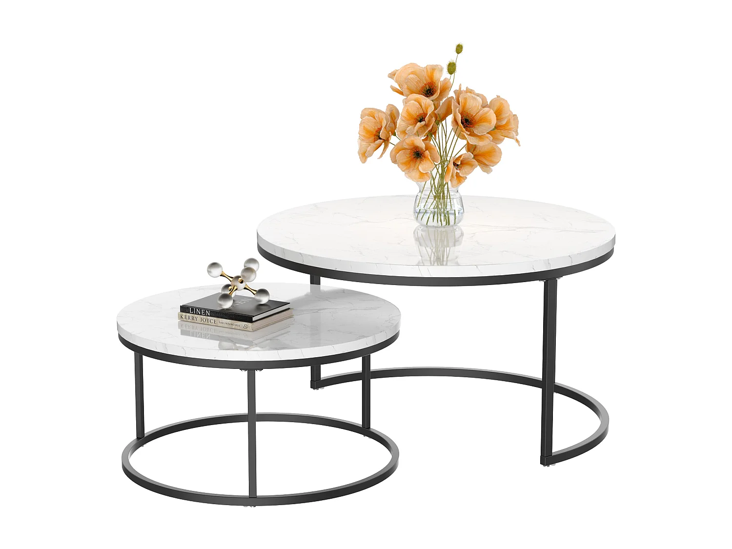 Tables basses gigognes 2 pièces avec cadre en métal stable et plateau MDF facile à nettoyer