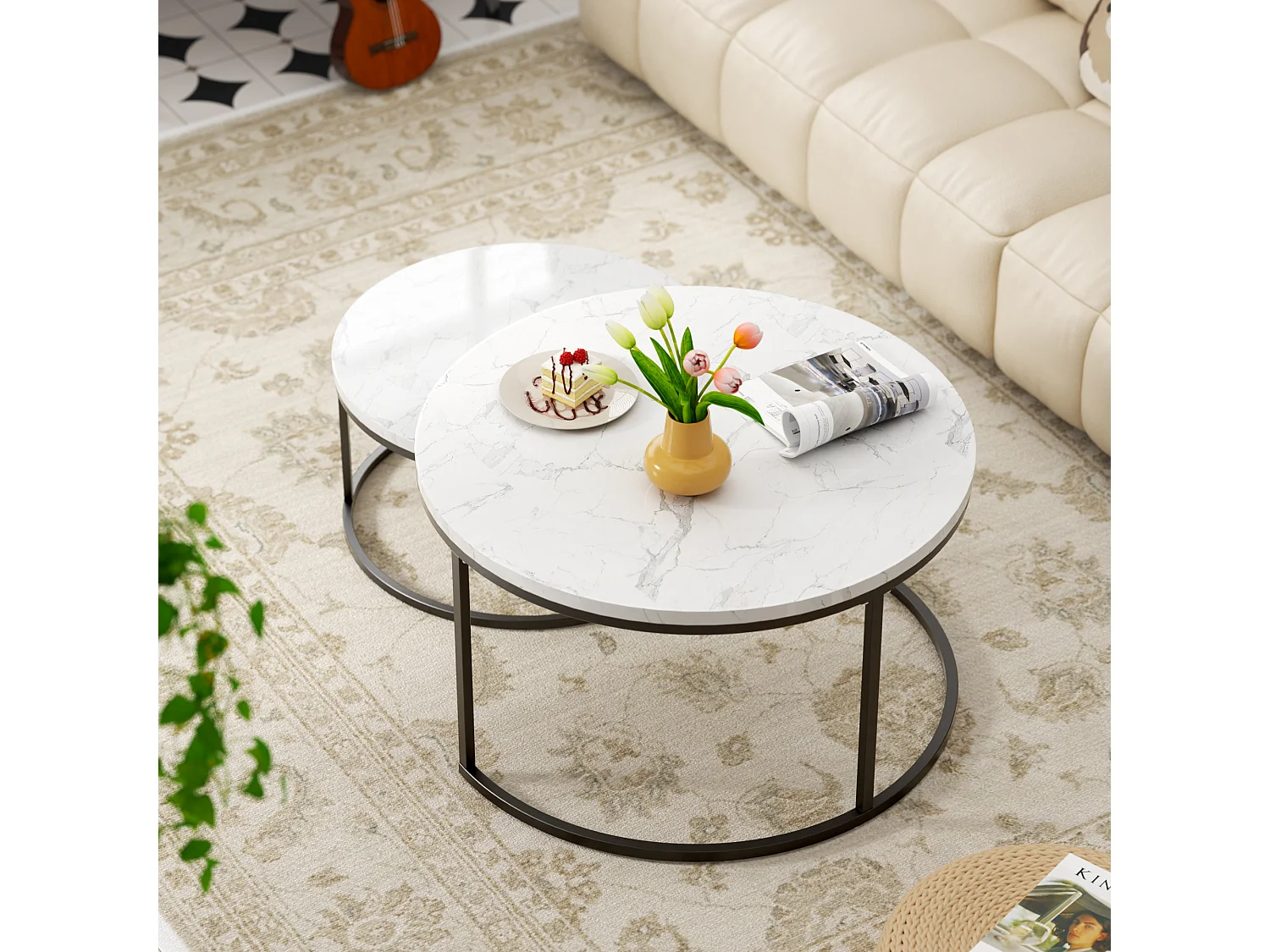 Tables basses gigognes 2 pièces avec cadre en métal stable et plateau MDF facile à nettoyer