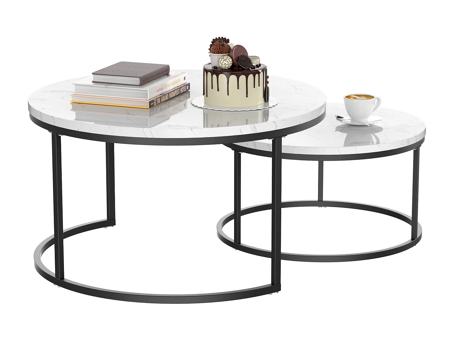 Tables basses gigognes 2 pièces avec cadre en métal stable et plateau MDF facile à nettoyer