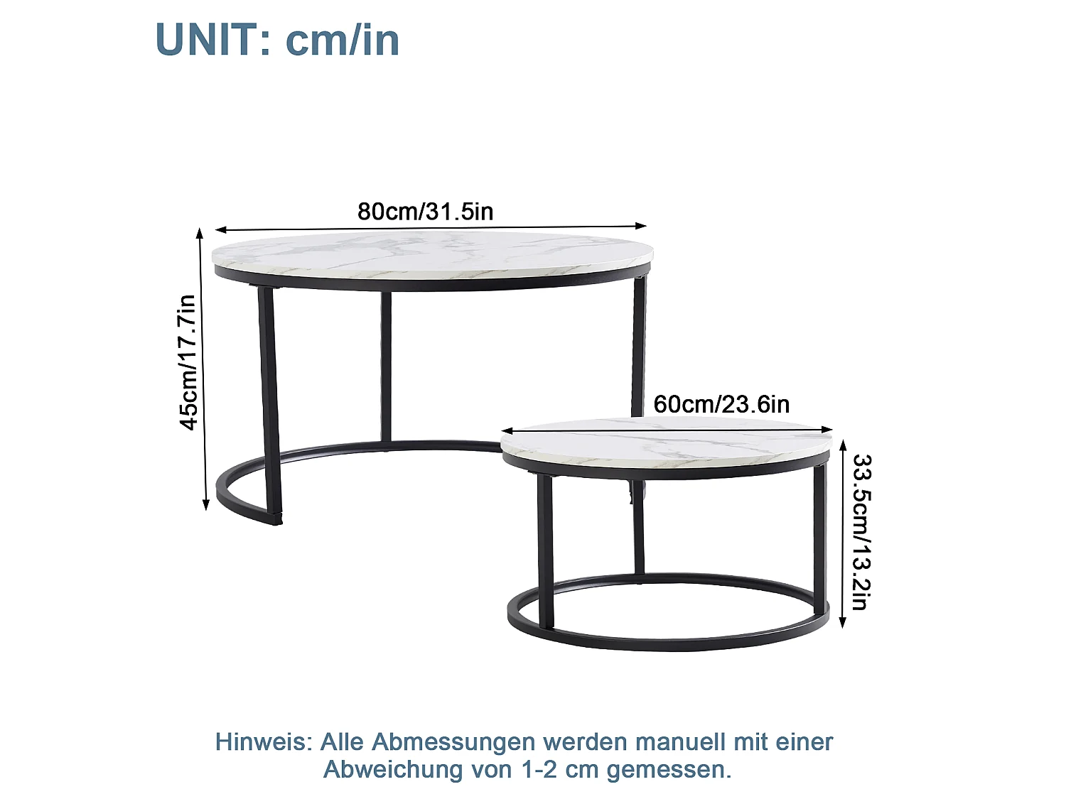 Tables basses gigognes MDF effet marbre blanc et noir - lot de 2