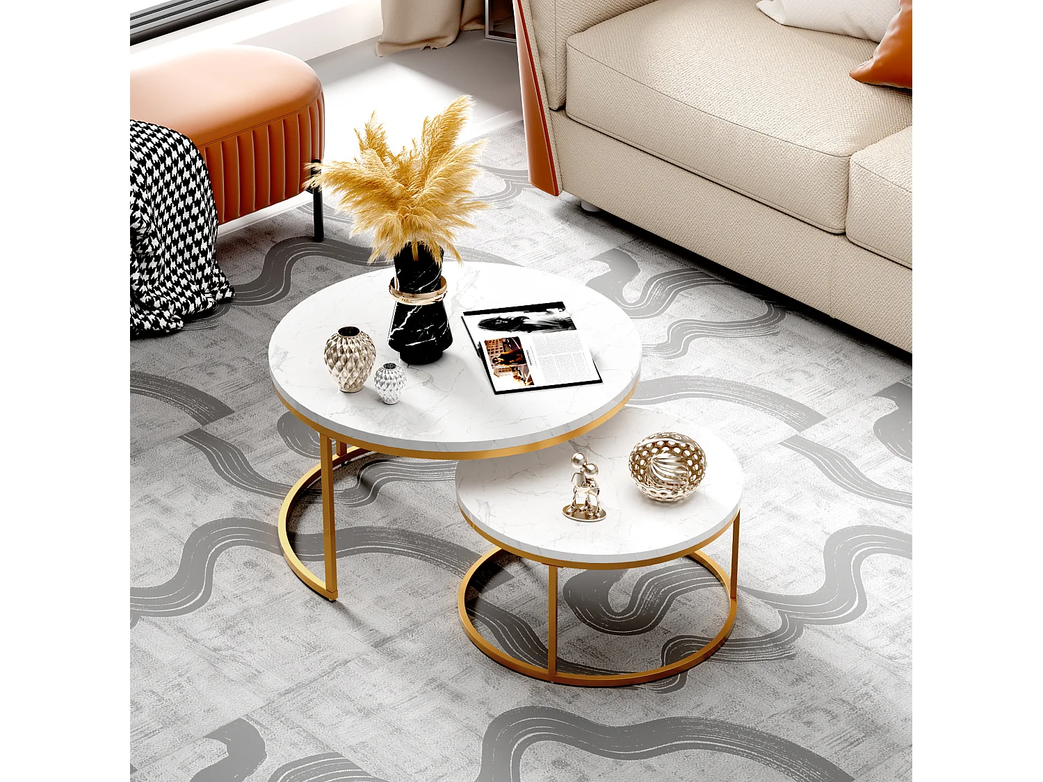 Tables basses gigognes 2 pièces au design élégant avec cadre en métal solide et plateau MDF facile à nettoyer