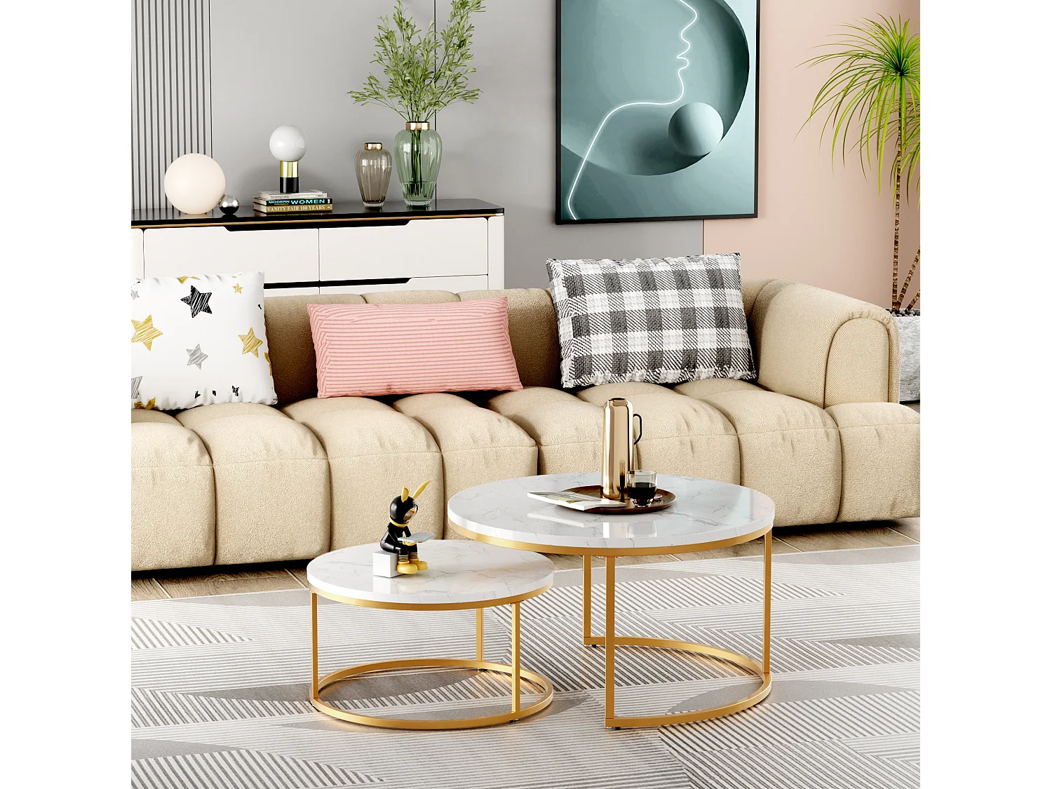 Tables basses gigognes 2 pièces au design élégant avec cadre en métal solide et plateau MDF facile à nettoyer