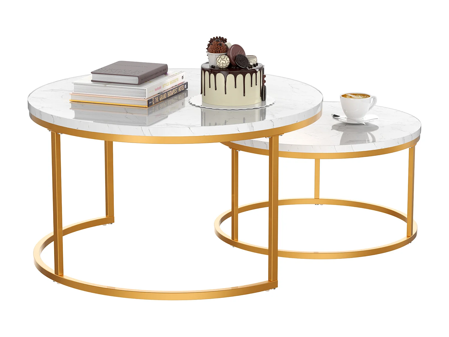 Tables basses gigognes 2 pièces au design élégant avec cadre en métal solide et plateau MDF facile à nettoyer