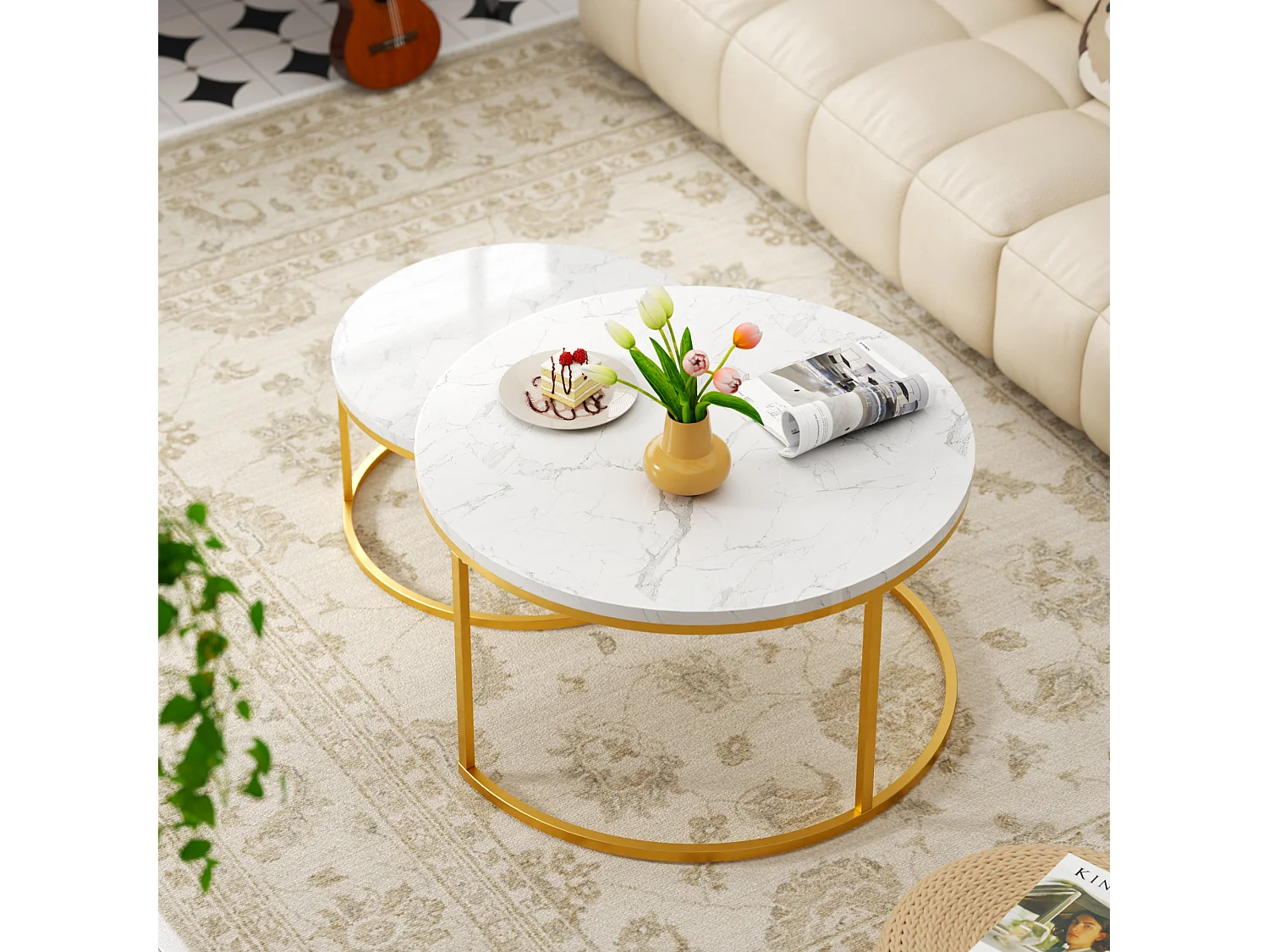 Tables basses gigognes 2 pièces au design élégant avec cadre en métal solide et plateau MDF facile à nettoyer