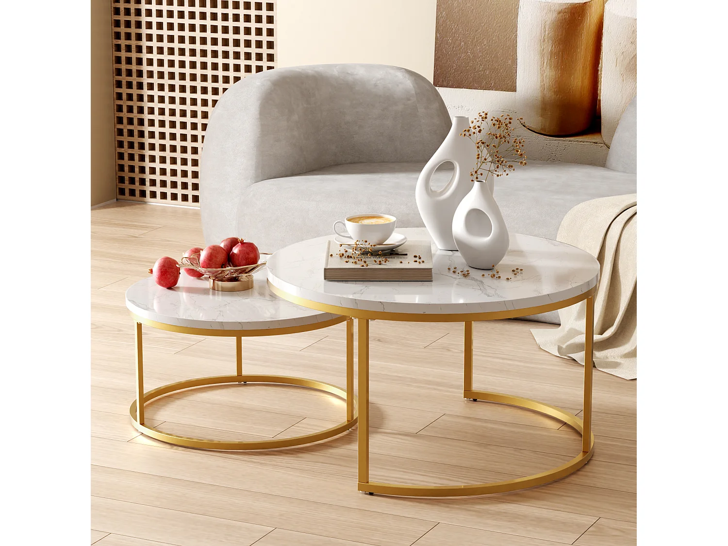 Tables basses gigognes 2 pièces au design élégant avec cadre en métal solide et plateau MDF facile à nettoyer