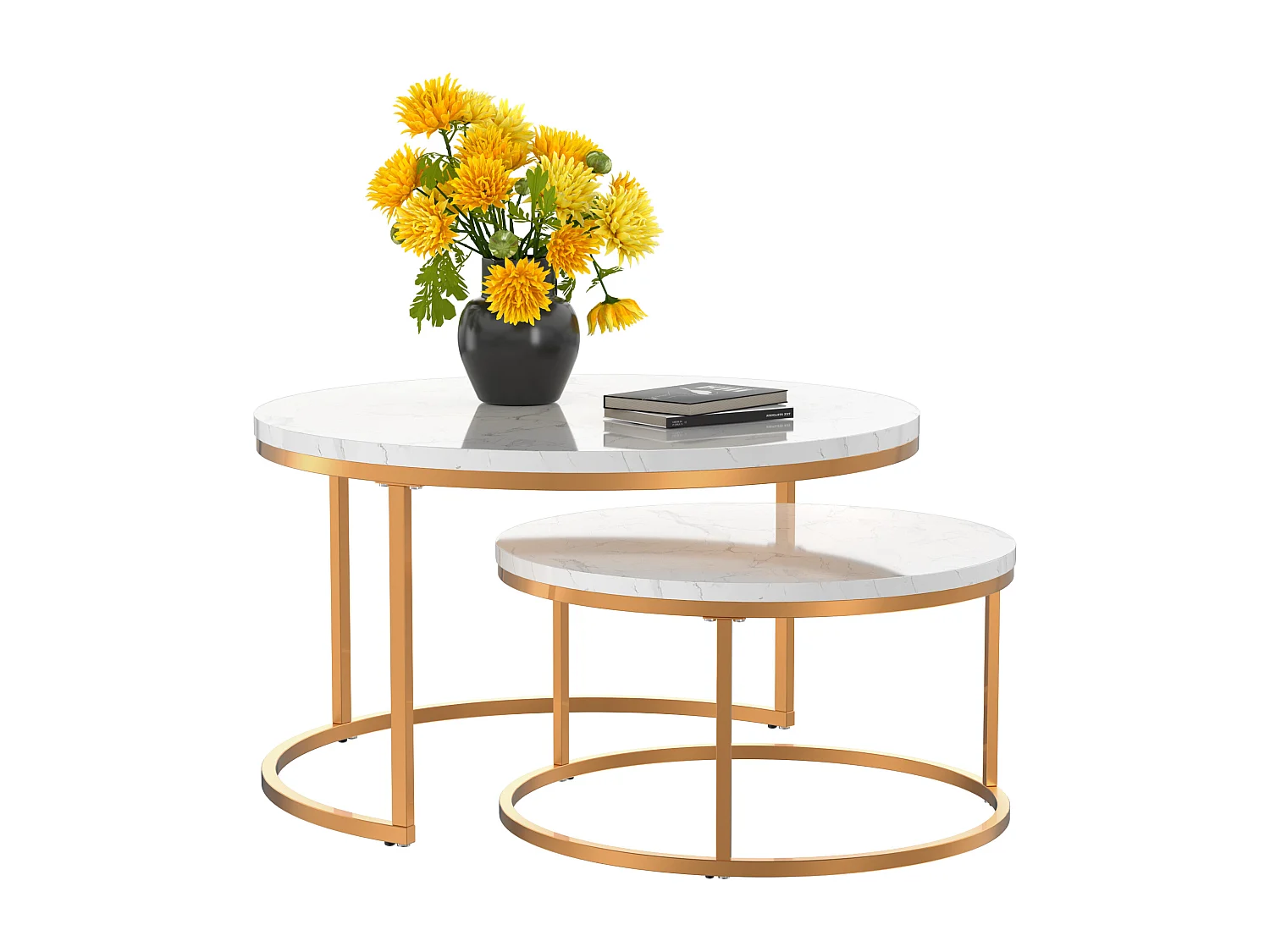 Tables basses gigognes 2 pièces au design élégant avec cadre en métal solide et plateau MDF facile à nettoyer