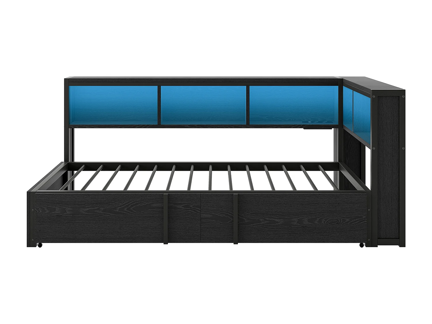 Canapé-lit 90x200cm - avec lit gigogne - avec compartiment de rangement - avec LED et port USB - Noir (sans matelas)
