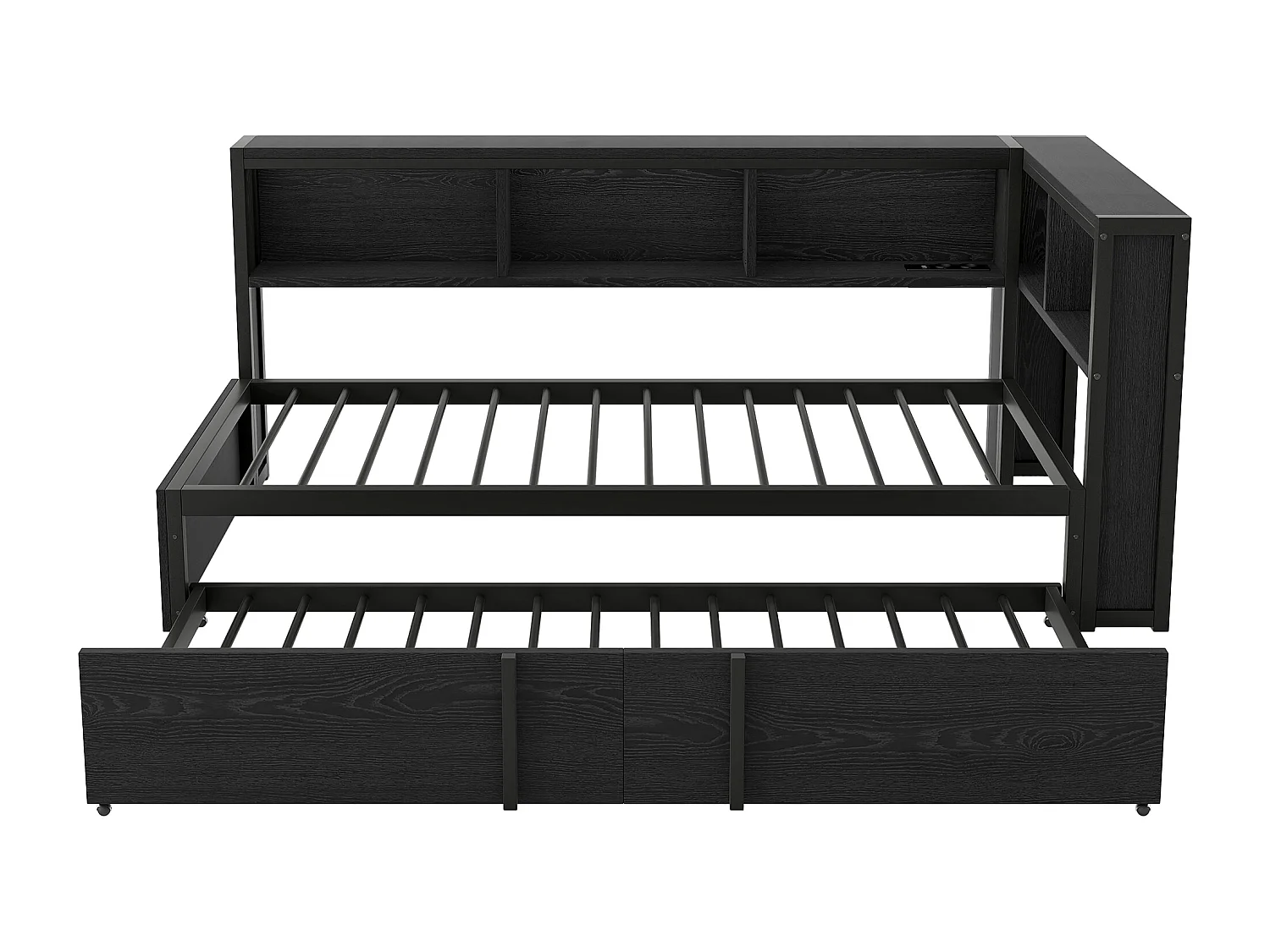 Canapé-lit 90x200cm - avec lit gigogne - avec compartiment de rangement - avec LED et port USB - Noir (sans matelas)