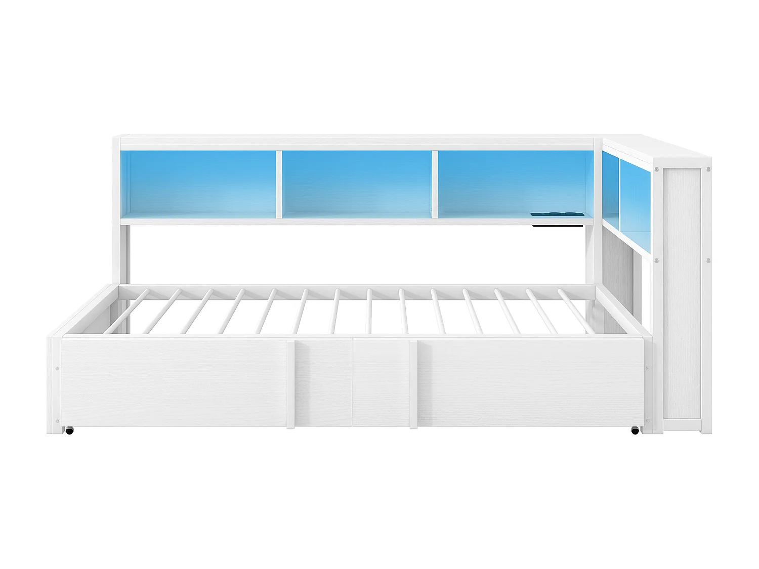 Canapé-lit 90x200cm - avec lit gigogne - avec compartiment de rangement - avec LED et port USB - Blanc (sans matelas)