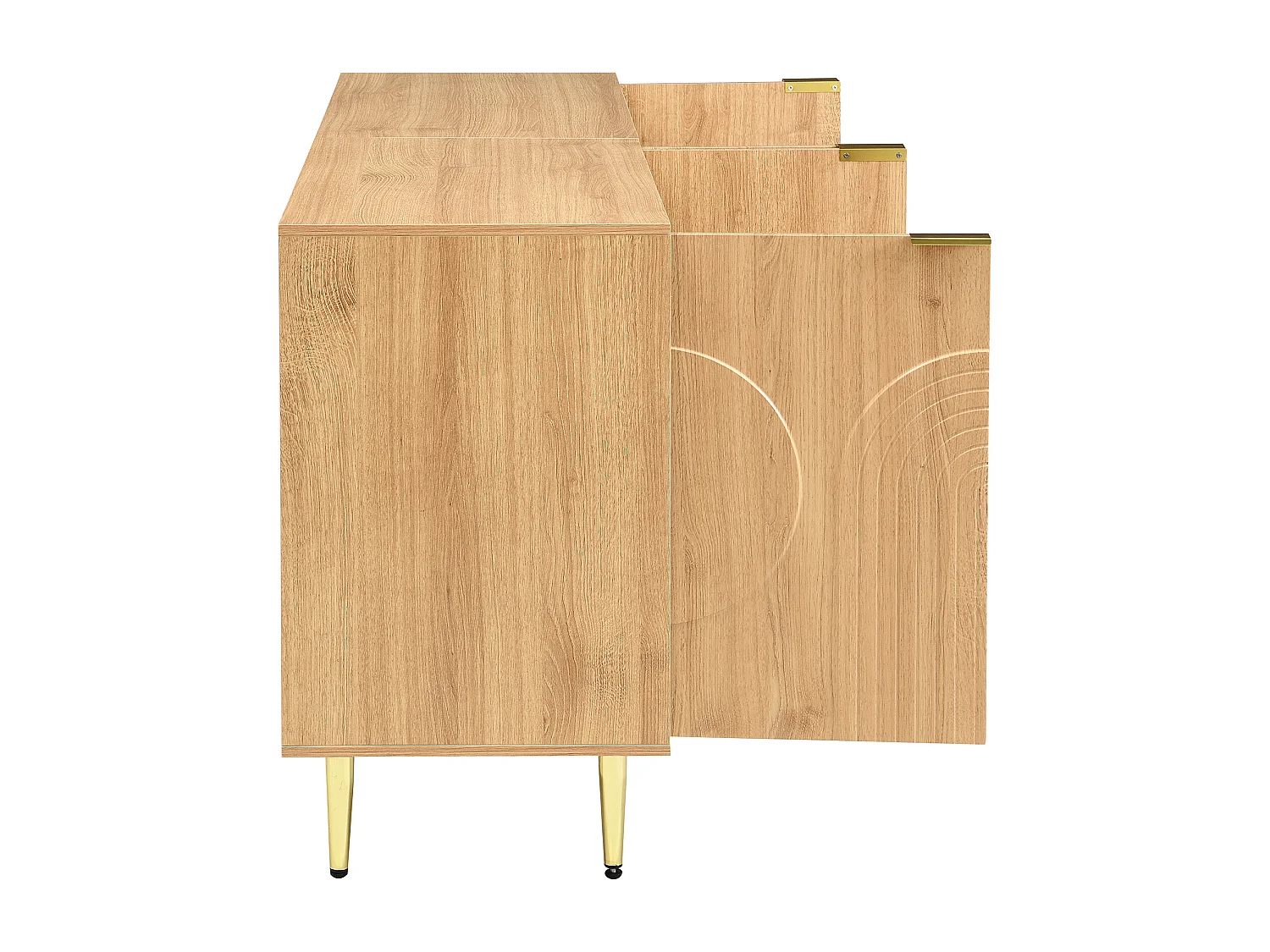 Modernes Sideboard 140x40x72 cm - 4 Türen - Holzoptik - Höhenverstellbare Einlegeböden - Metallfüße - MDF - Natur