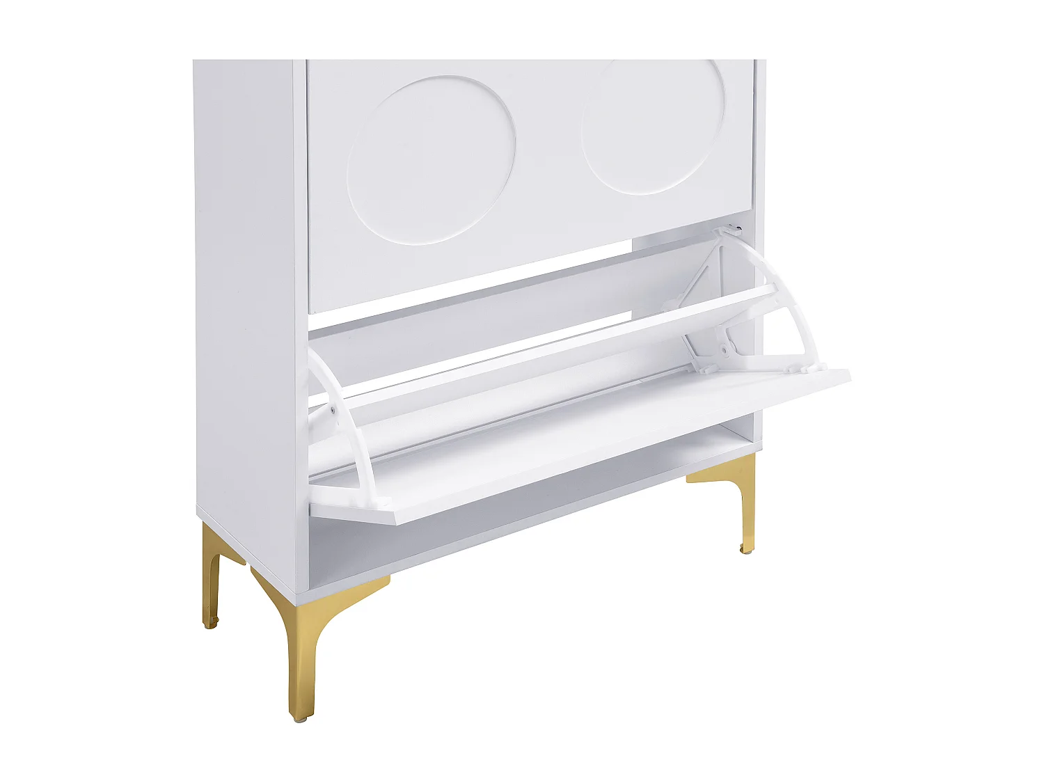 Meuble à chaussures moderne 63x24x120 cm - 3 niveaux de rangement - Pieds en métal - MDF - Blanc