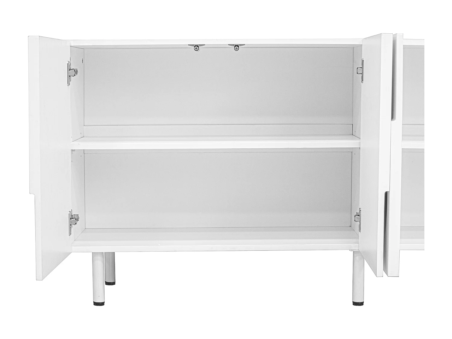 Buffet  moderne 160x38,5x70 cm - 4 portes - Pieds en métal - MDF + panneaux de particules - Blanc
