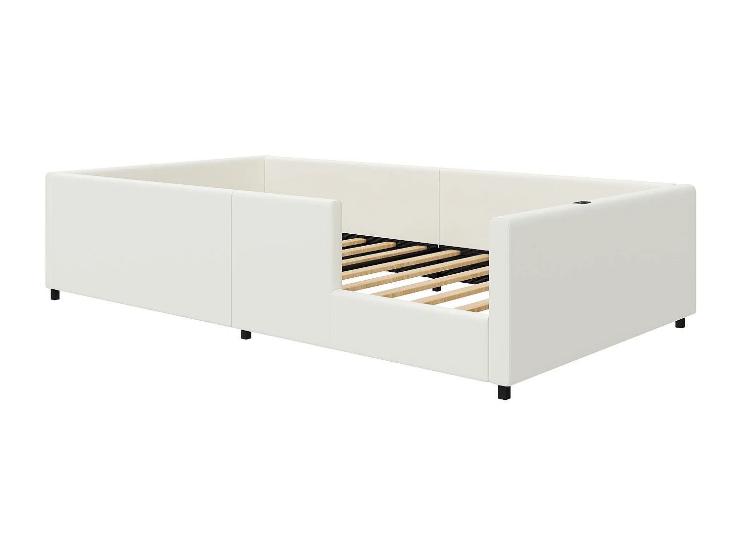 Letto bambino 90x200cm - con spondine di sicurezza - con porte USB e Tipo-C - MDF + PU - Bianco (materasso non incluso)
