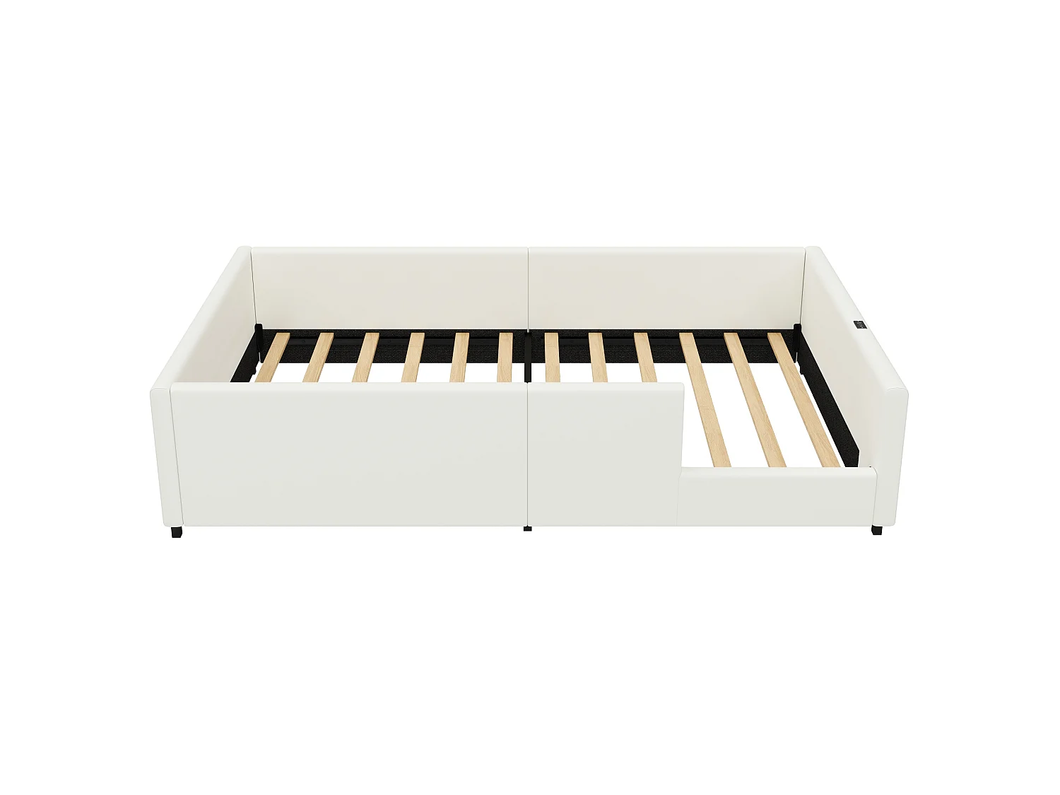 Lit enfant 90x200cm - avec barrières de sécurité - avec ports USB et Type-C - MDF + PU - Blanc (matelas non inclus)