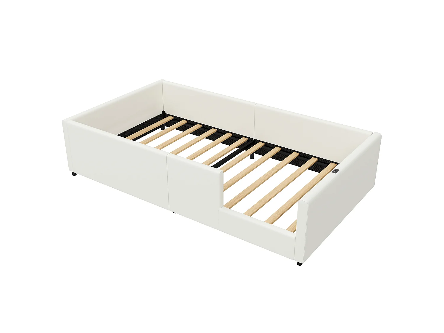 Lit enfant 90x200cm - avec barrières de sécurité - avec ports USB et Type-C - MDF + PU - Blanc (matelas non inclus)