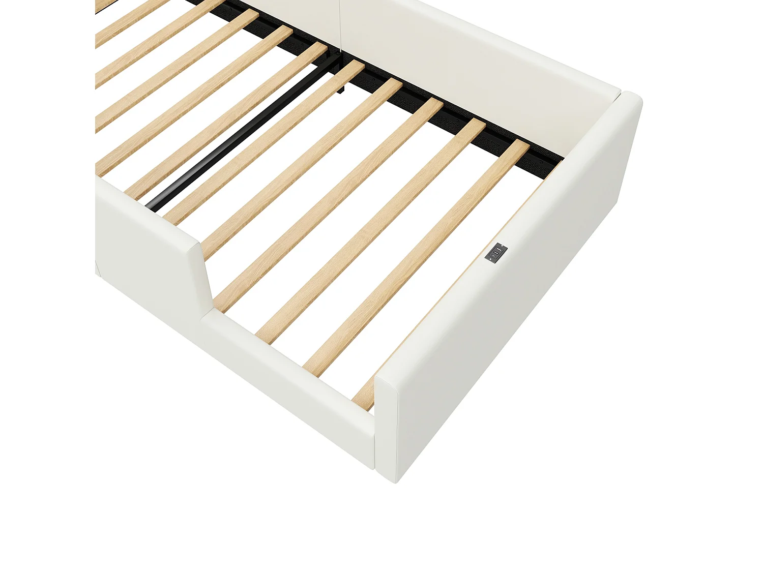 Lit enfant 90x200cm - avec barrières de sécurité - avec ports USB et Type-C - MDF + PU - Blanc (matelas non inclus)