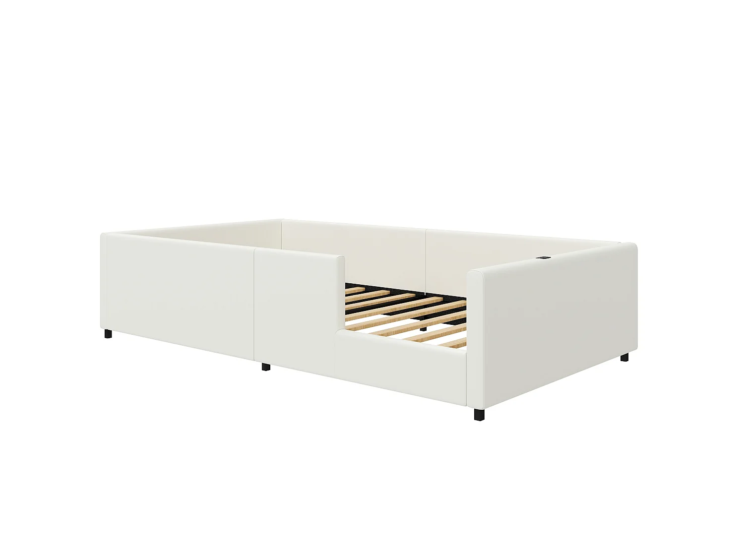 Lit enfant 90x200cm - avec barrières de sécurité - avec ports USB et Type-C - MDF + PU - Blanc (matelas non inclus)
