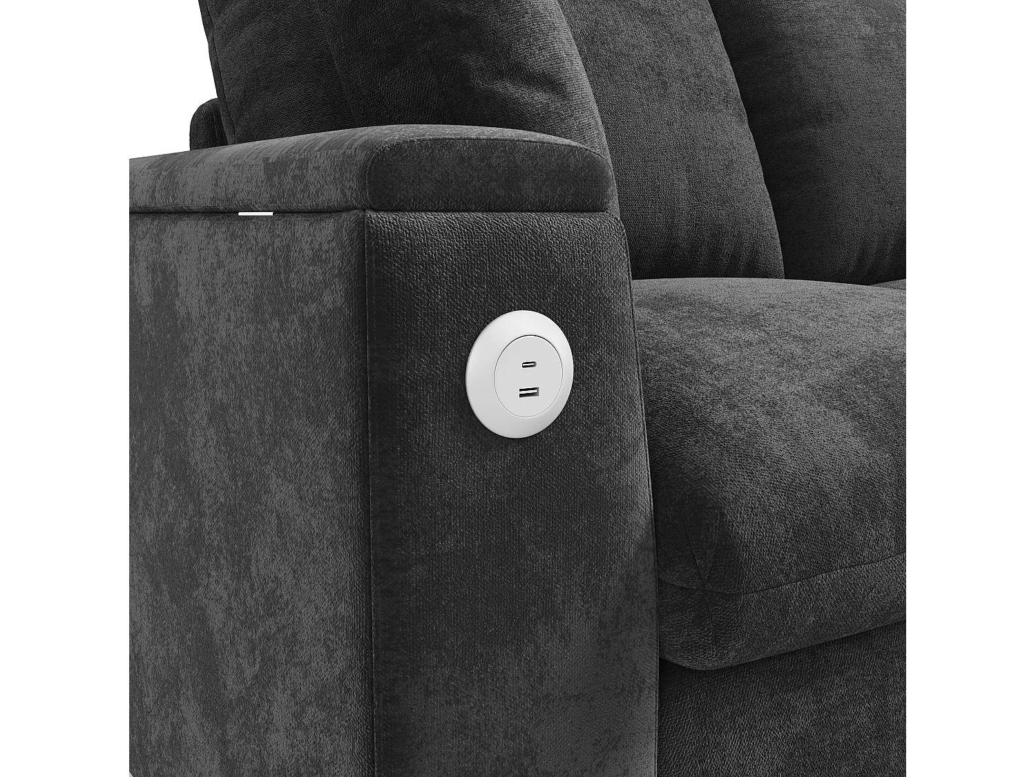 Canapé d'angle moderne en L - avec 2 porte-gobelets - 1 port USB et 1 port Type-C - avec 2 accoudoirs de rangement - Tissu chenille - Gris