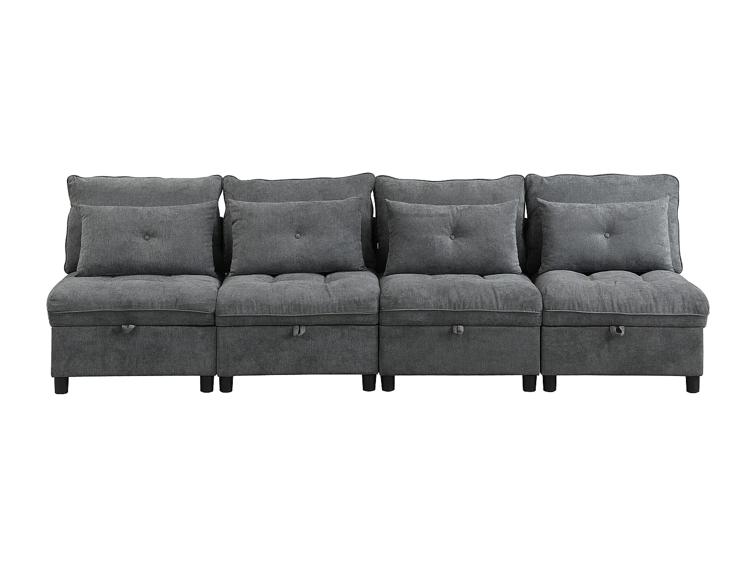 Divano modulare 4 posti + spazio di riporre + rivestimento in peluche - con combinazione divano letto - Grigio