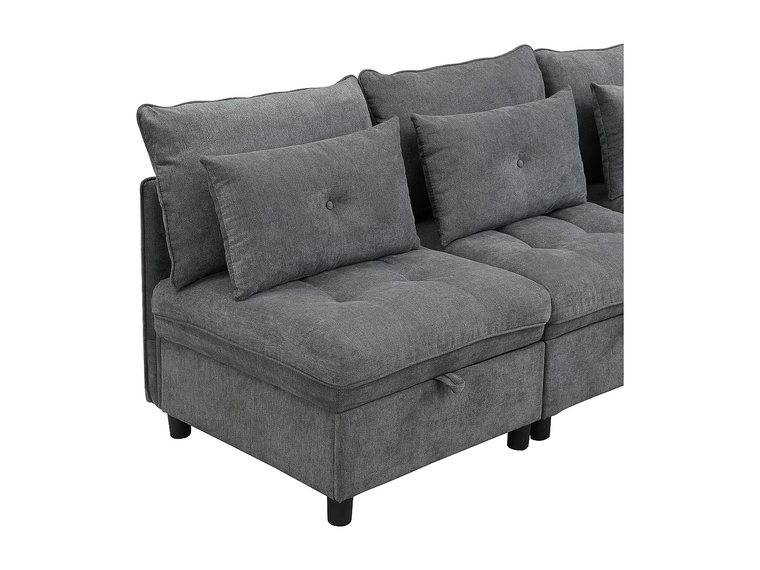 Divano modulare 4 posti + spazio di riporre + rivestimento in peluche - con combinazione divano letto - Grigio