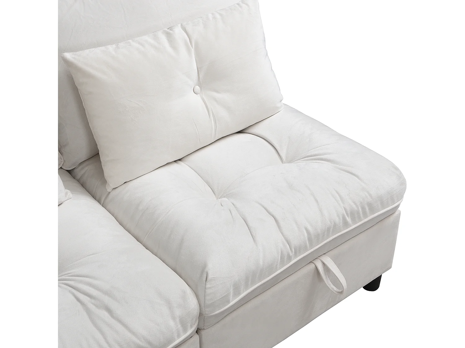 Sofá modular 4 lugares + espaço de armazenamento + revestimento em pelúcia - com combinação de sofá-cama - ​​Bege​