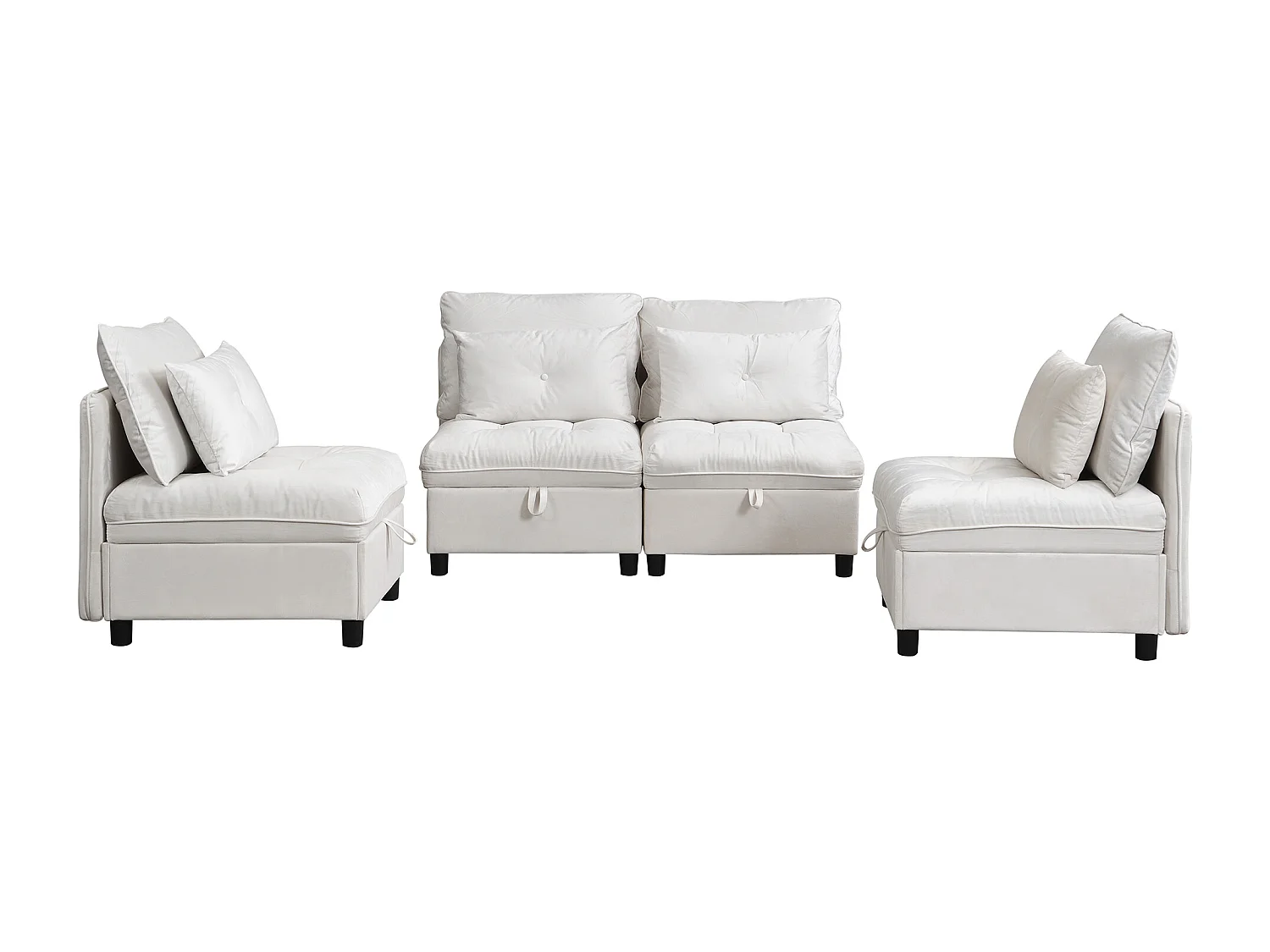 Divano modulare 4 posti + spazio di riporre + rivestimento in peluche - con combinación divano letto - ​​Beige​