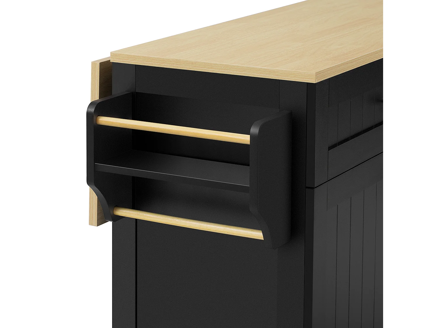 Ilot central de cuisine mobile 140x40x92cm - plateau extensible - espace de rangement multifonctionnel - noir